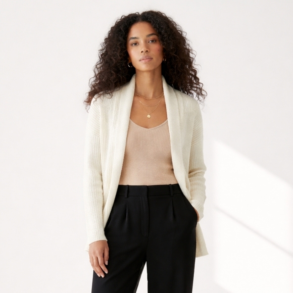 Peyton Primrose Ivory Ribbed Soft Open Cardigan M - Picture 1 of 8